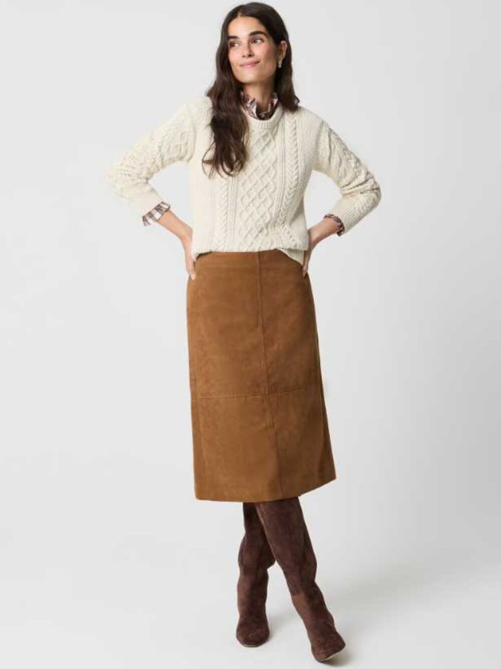 New 10 J.Crew Factory sueded pencil midi skirt in Walnut faux suede